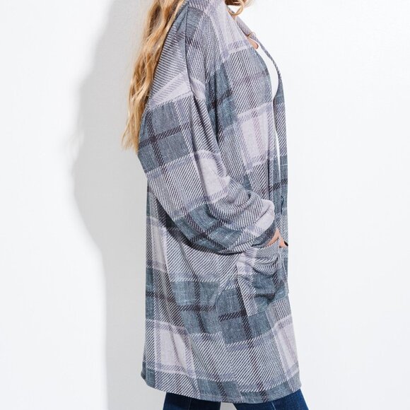 Cabincore Western Boho Rustic Green Plaid Loose fit Long Cuff Sleeve Shacket - Picture 5 of 11
